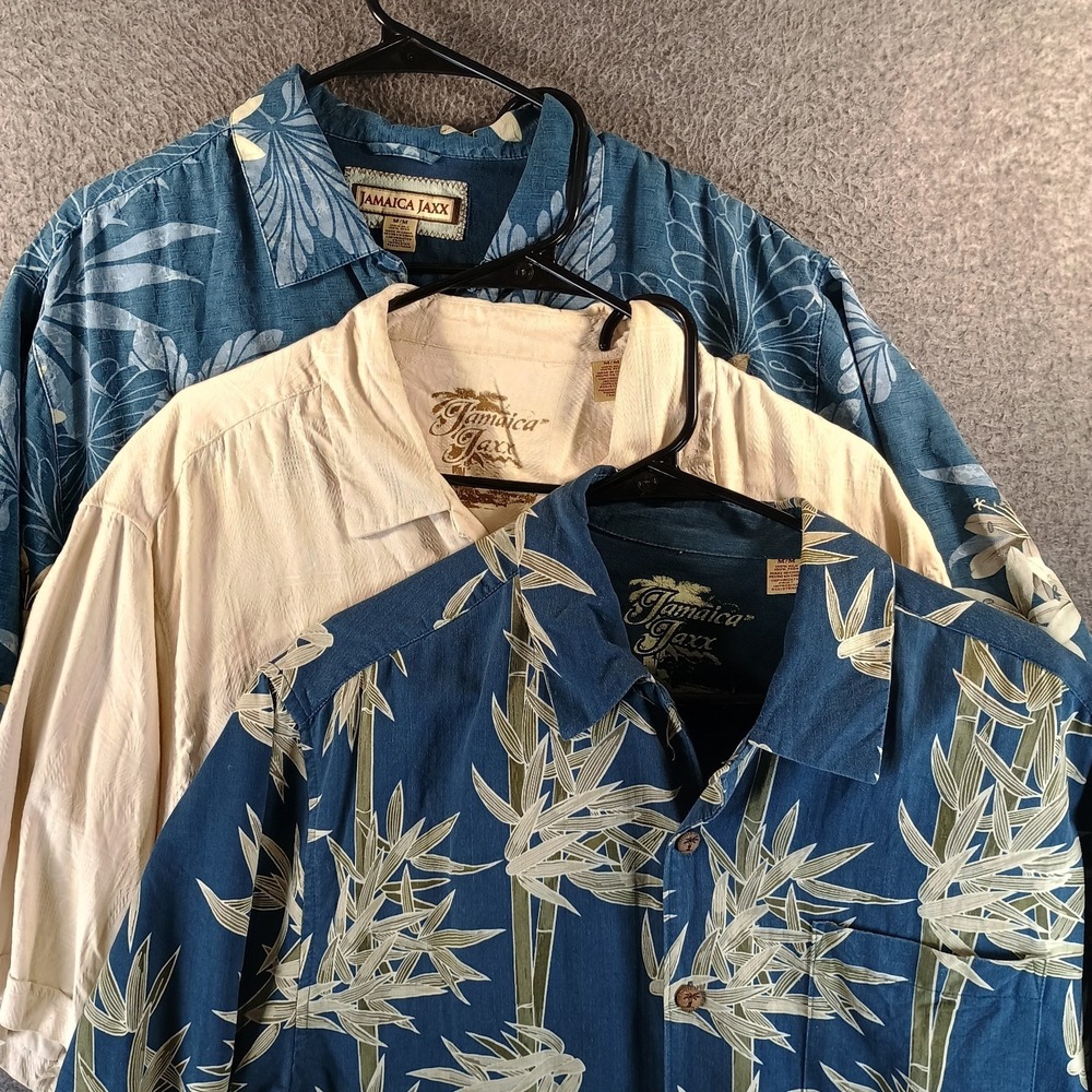 Lot of 3 Jamaica Jaxx Hawiian Shirts Mens M Short Sleeve Button Up 100% Silk